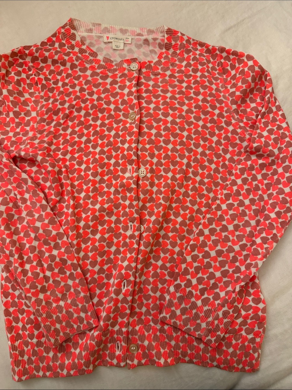 Crewcuts Pink and Taupe Heart-Pattern Cardigan size 10